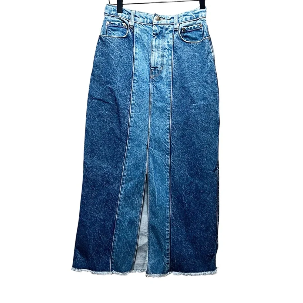 Spell Blue Daisy Patchwork Denim Midi Skirt S - Picture 4 of 9